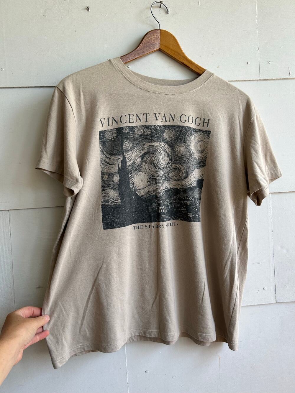 Van Gogh Cotton blend tee - Womens XL Starry Night BLack on Beige